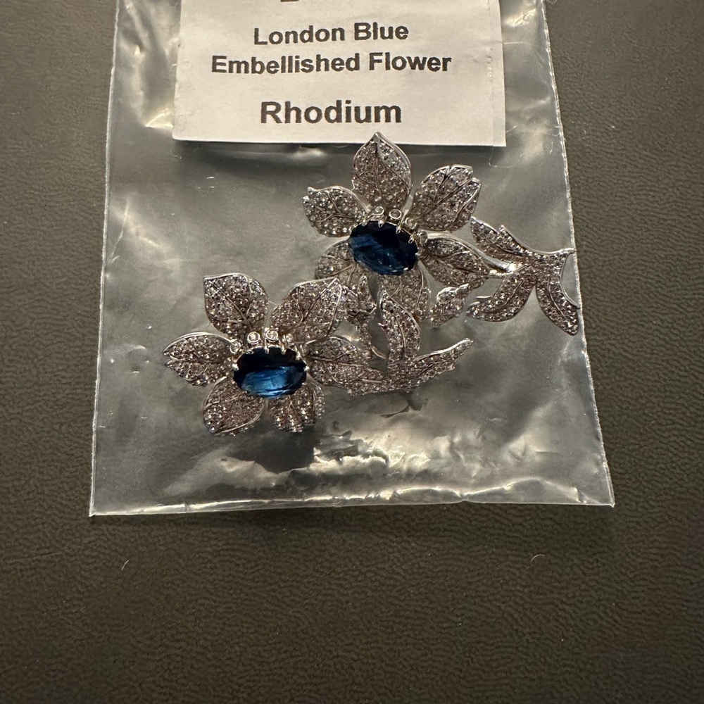 London Blue Embellished Flower Earrings